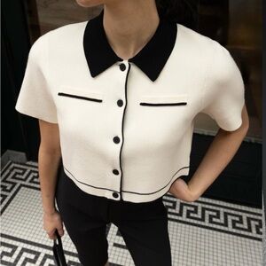 Never worn OAK + FORT Cropped Knit Contrast Trim Top
